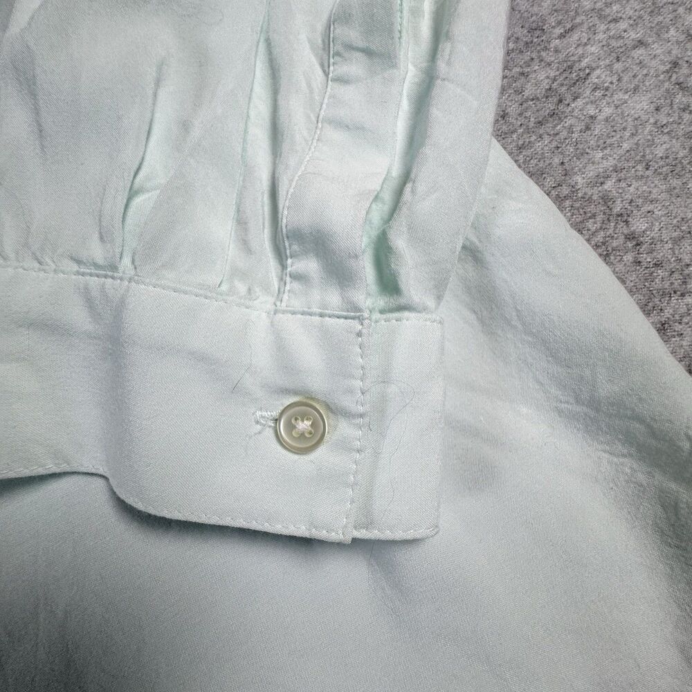LOFT Women’s Woven Rayon Button Front Blouse Solid Light Green L Long Sleeve - Picture 2 of 10